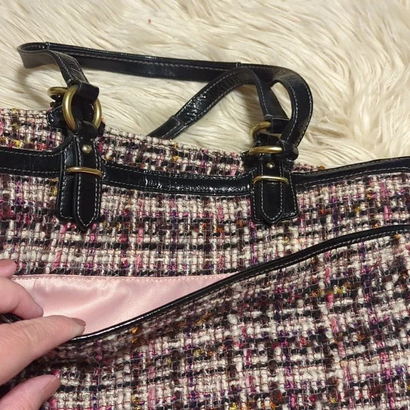 Vintage Y2K Coach Tweed Shoulder Bag Purse Tote - Picture 8 of 9